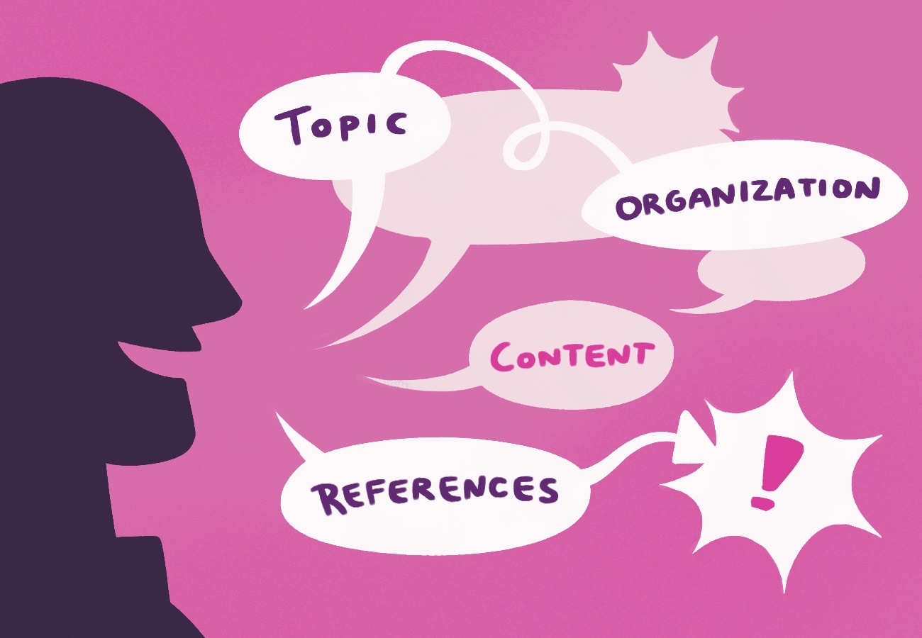 Silhouette of a person brainstorming out loud with conversation bubbles, presumably suggesting an article idea