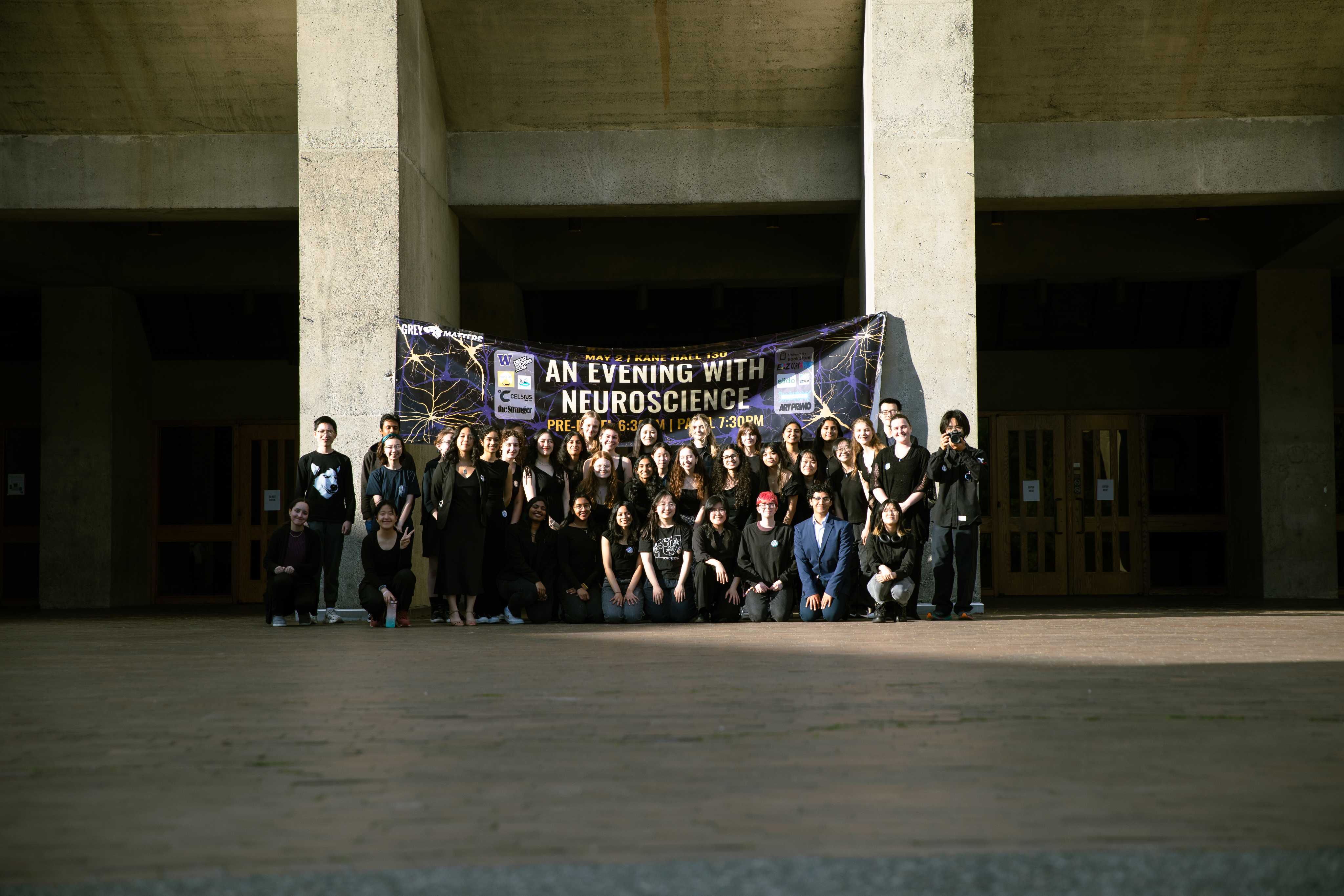 A photo of Grey Matters members celebrating an evening of neuroscience